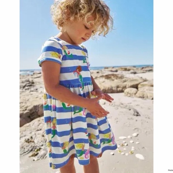 Mini Boden Other - Mini Boden Kids' Print Cotton Jersey Dress Surf Blue Mermaid Stripe Size 5/6